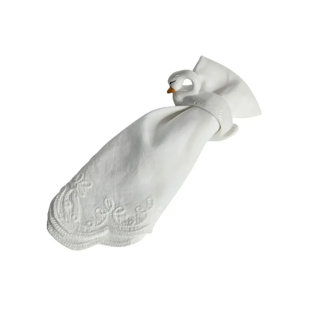 Vintage Porcelain White Swan Napkin Rings, Set of 4 Made in Taiwan